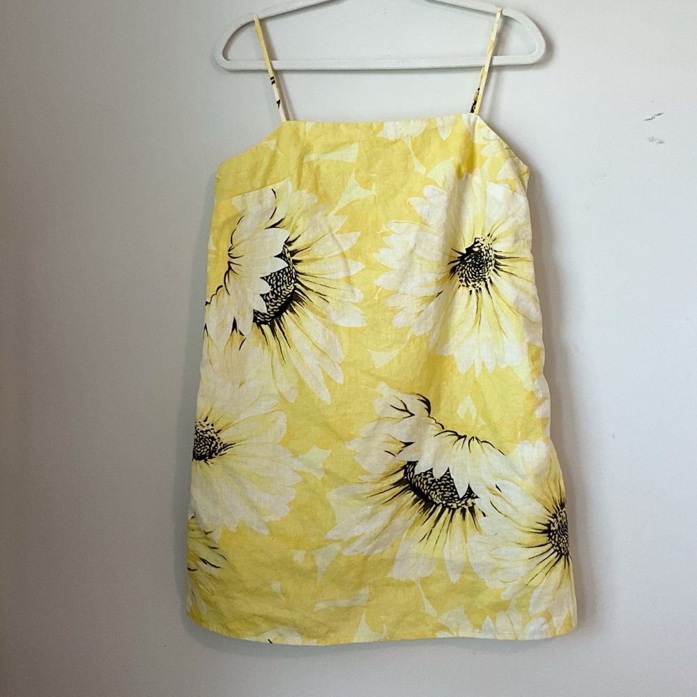 H&M 100% Linen Yellow Sunflower Dress Size M